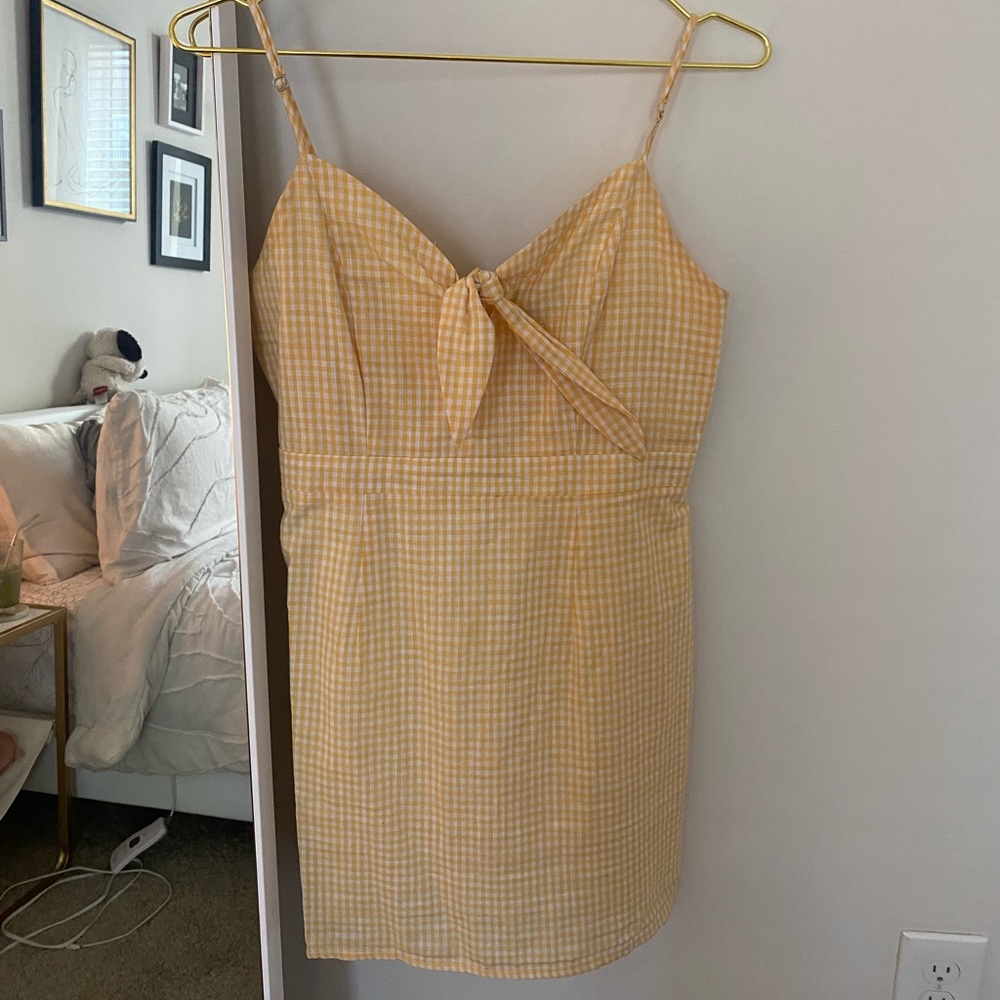 Lulu’s yellow gingham tie front dress